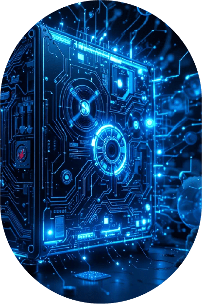 Servidor VPS dedicado con detalles técnicos y luces tecnológicas en centro de datos